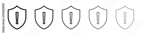 Shield exclamation icon logo in stroke lines collection