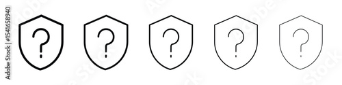 Shield interrogation icon logo in stroke lines collection