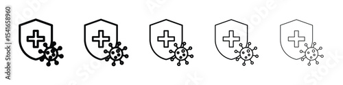 Shield virus icon logo in stroke lines collection