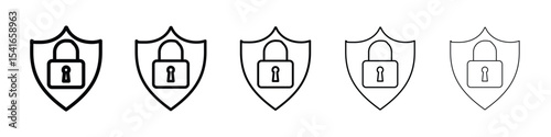 Shield lock icon logo in stroke lines collection