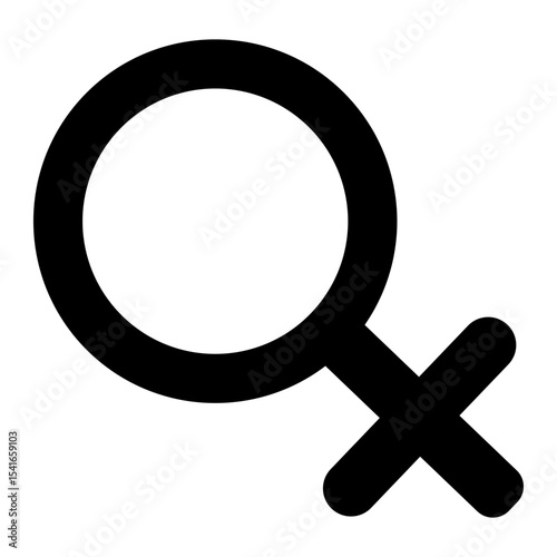 Female gender. Female sex icon. Venus symbol. Circle with a cross underneath isolated on white background. Feminine health logo concept. Sex symbol in biology. Woman toilet sign. Vector illustration