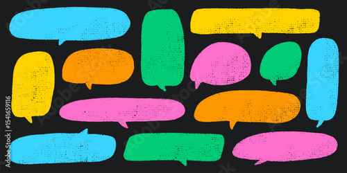 Crayon Speech Bubble Frame. Vector Chalk Talk Balloon. Colorful Dialog Chat Illustrations
