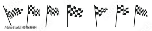 black white checkered auto racing flags finishing tape vector set.