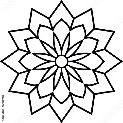 Balanced mandala in abstract linework with floral radial style