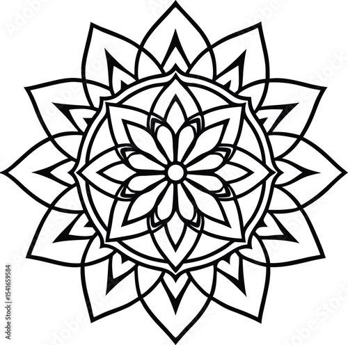Delicate circular mandala with floral symmetry in clean line work