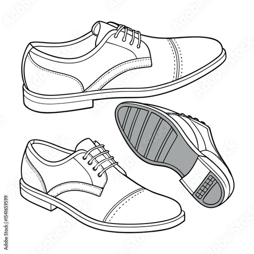 Classic leather oxford shoes, isolated on white background, shown from multiple angles