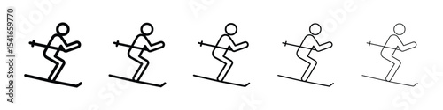 Skiing icon logo in stroke lines collection