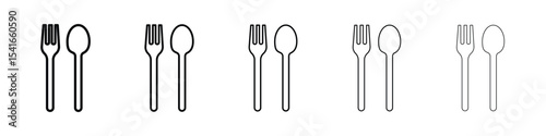 Spoon and Fork icon logo in stroke lines collection