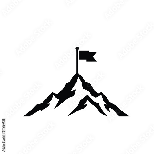 Black Silhouette Mountain Peak Flag Vector Icon summit 1