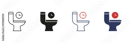 Toilet Time Management Line and Solid Icon Set. Bathroom Usage Efficiency Symbol Collection. Isolated Vector Illustration