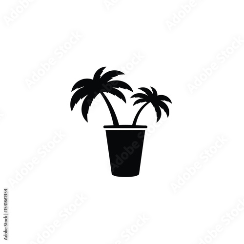 Black Silhouette Palm Trees in Cup Vector Icon