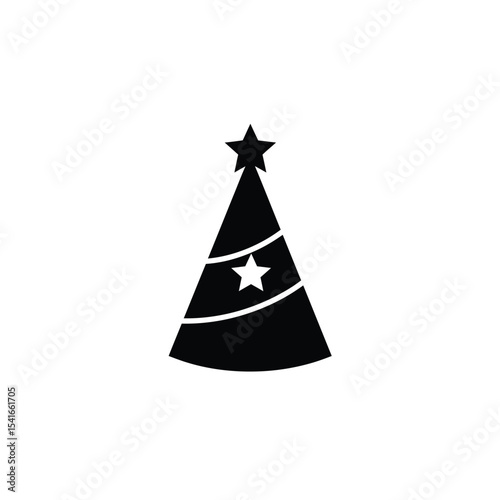 Black Party Hat Silhouette Vector Icon White Stars