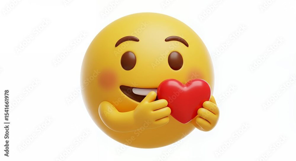 Fototapeta premium Holding Heart Emoji Giving Love and Affection on a White Background