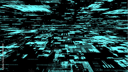 Vector abstract digital background. Blue matrix cyberspace with moving data. Technology cyber security futuristic space. Concept hacking, sorting and analysis big data. Binary code dots flow.