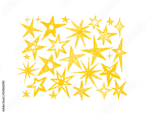 Crayon stars sign set Vector pencil art hand drawn