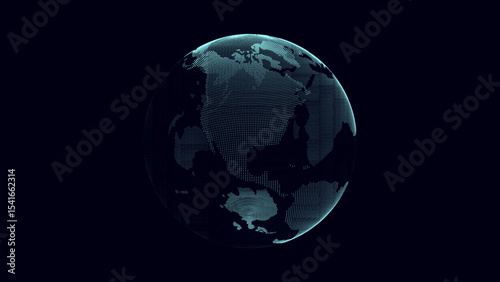 Virtual security blue planet Earth managing ai. Abstract network connection on digital background. Vector technology processing data in galaxy. Futuristic 3D wireframe sphere. Globe polygon.