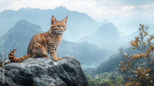 Chinese mountain cat on the hills mountain hua wild life wild cat background. AI generated