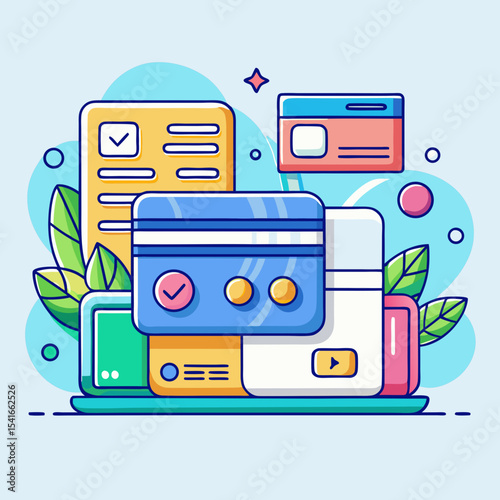 Modern Cartoon Flat Illustration Concept of Online Shopping and Secure Transactions