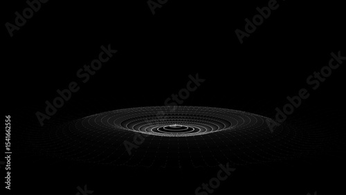 3D abstract circle music wave with black dots and lines. Futuristic technology background. Graphic effect network connection data. Glowing round sound with dark cyberspace.
