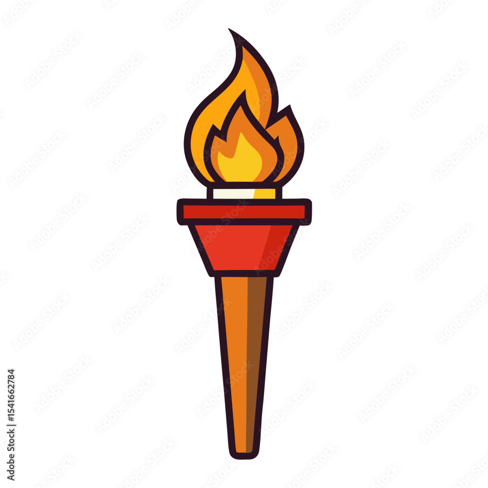 Stylized Illustration of a Torch with a Bright Flame Against Turquoise Background Stylized Illustration of a Torch with a Bright Flame Against Turquoise Background