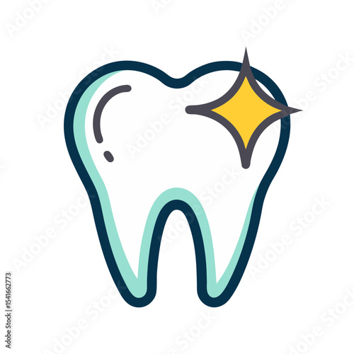 Stylized Illustration of a Gleaming White Tooth on a Light Blue Background