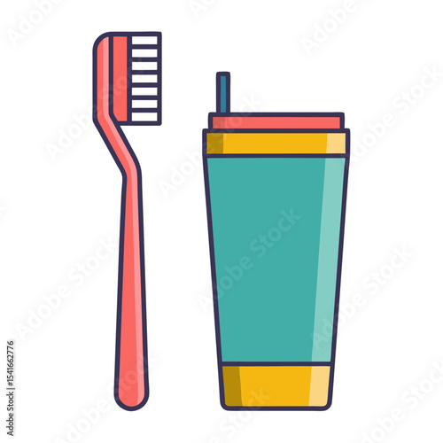 Simple Illustrated Toothbrush and Toothpaste Tube on a Light Blue Background