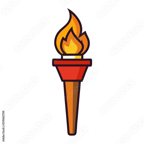Stylized Illustration of a Torch with a Bright Flame Against Turquoise Background