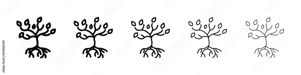 Obraz premium Tree with roots and leaves icon logo in stroke lines collection