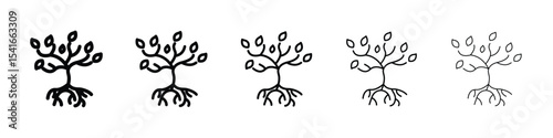 Tree with roots and leaves icon logo in stroke lines collection