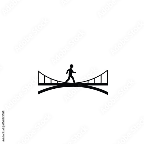 Black Silhouette Person Walking Bridge Icon Vector