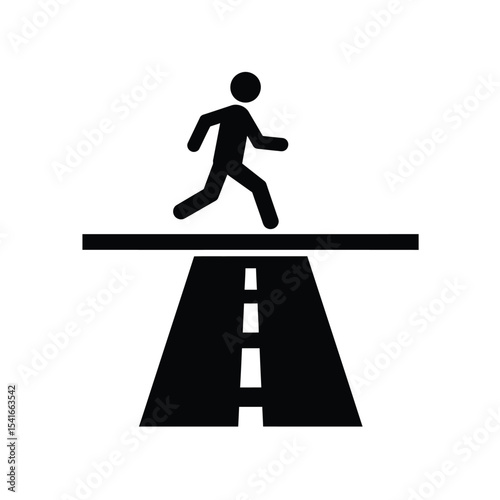 Black Silhouette Person Crossing Bridge Road Icon vector