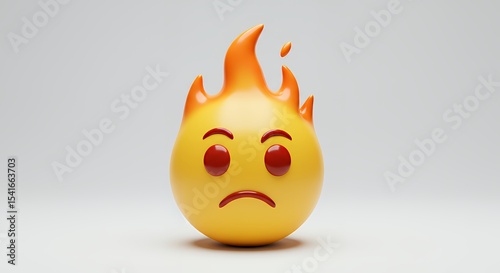 Sad Fire Emoji Character on a Clean Background Showing Negative Feelings