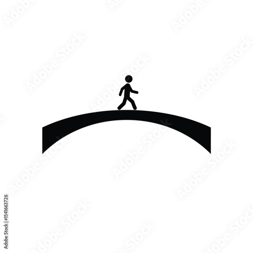 Black Silhouette Person Walking Bridge Icon White Background
