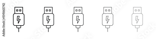 USB icon logo in stroke lines collection