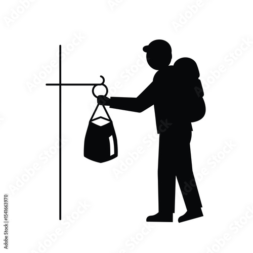 Black Silhouette Person Hanging Bear Bag Icon White Background