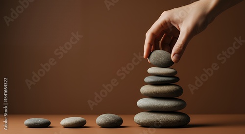 Stacking Stones Balancing Act Hand Placing Smooth Rocks in Tower