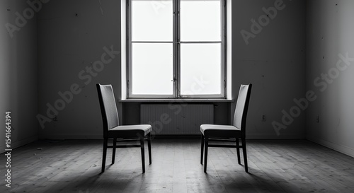 Two Chairs Facing Each Other in a Minimalist Dark Room