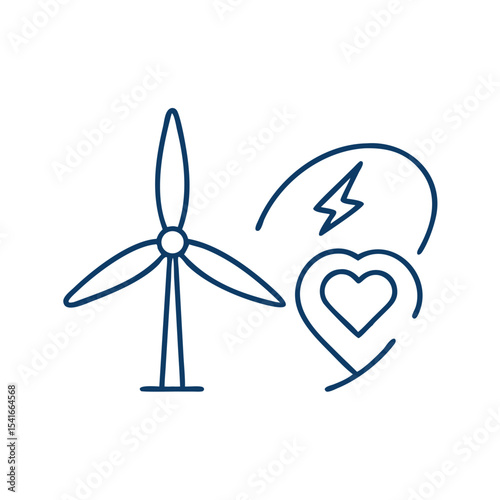Icon of a wind turbine with a heart, symbolizing the love and commitment to clean energy and sustainable practices for a better future