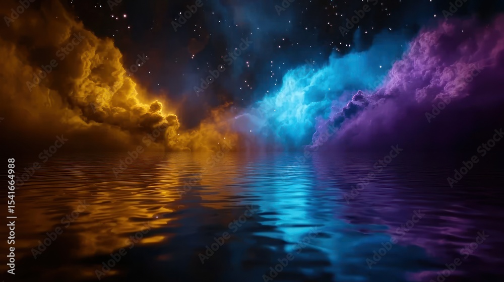 Fototapeta premium Cosmic clouds reflected in still water at night