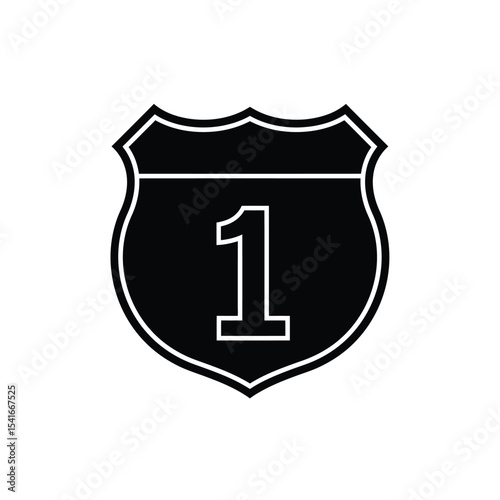 Black Route 1 Highway Sign Shield Icon White Background Vector