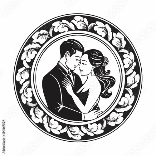 Romantic Couple Lovers Embrace Man logo design vector on white background.