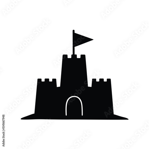 Black Silhouette Sandcastle Vector Flag Icon