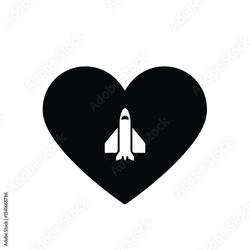 Black Heart Shape Silhouette with White Space Shuttle Icon