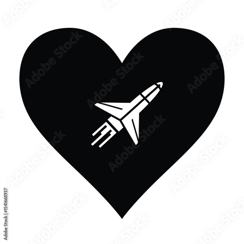 Black Heart Shape Silhouette with White Shuttle Icon