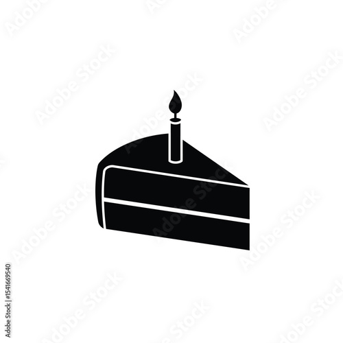 Black Silhouette Birthday Cake Slice Vector Icon candle