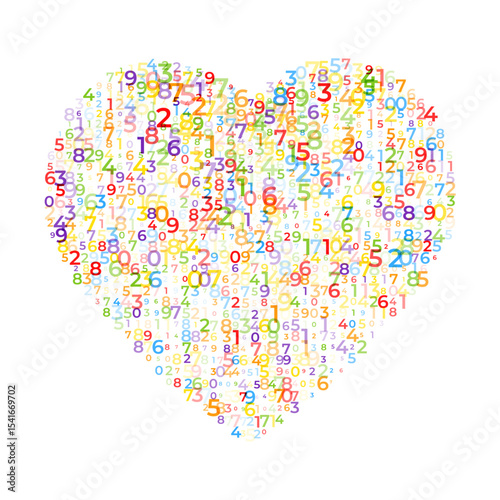 Digital love concept, data array, lots of numbers digits in heart shape Pattern, abstract math background, big data concept, cardiology healthcare poster cover