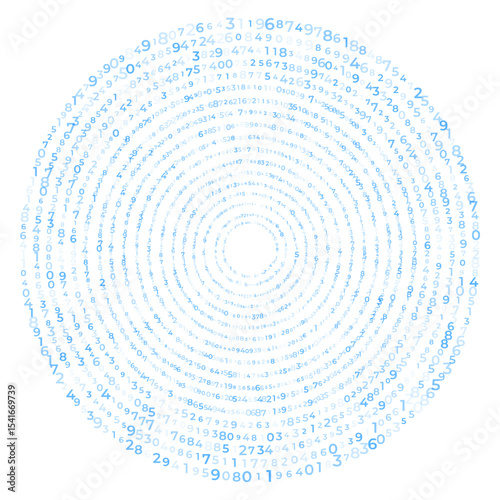 Digital data array, Abstract Concentric circles of Digits Swirling in Digital Pattern. spiral of numbers, abstract math background, big data concept