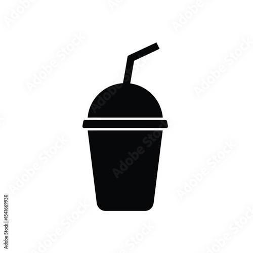 Black Silhouette Smoothie Cup Straw Icon White Background