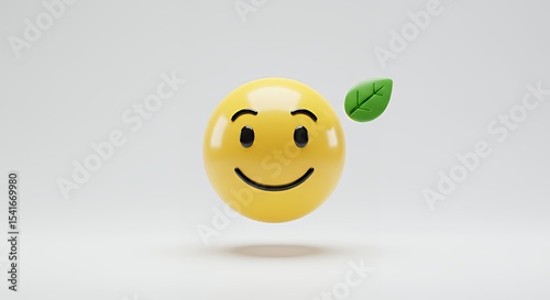 Smiling Face with Green Leaf Conveys Eco-friendly Positive Message