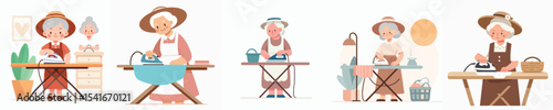 vector character grandmother ironing clothes